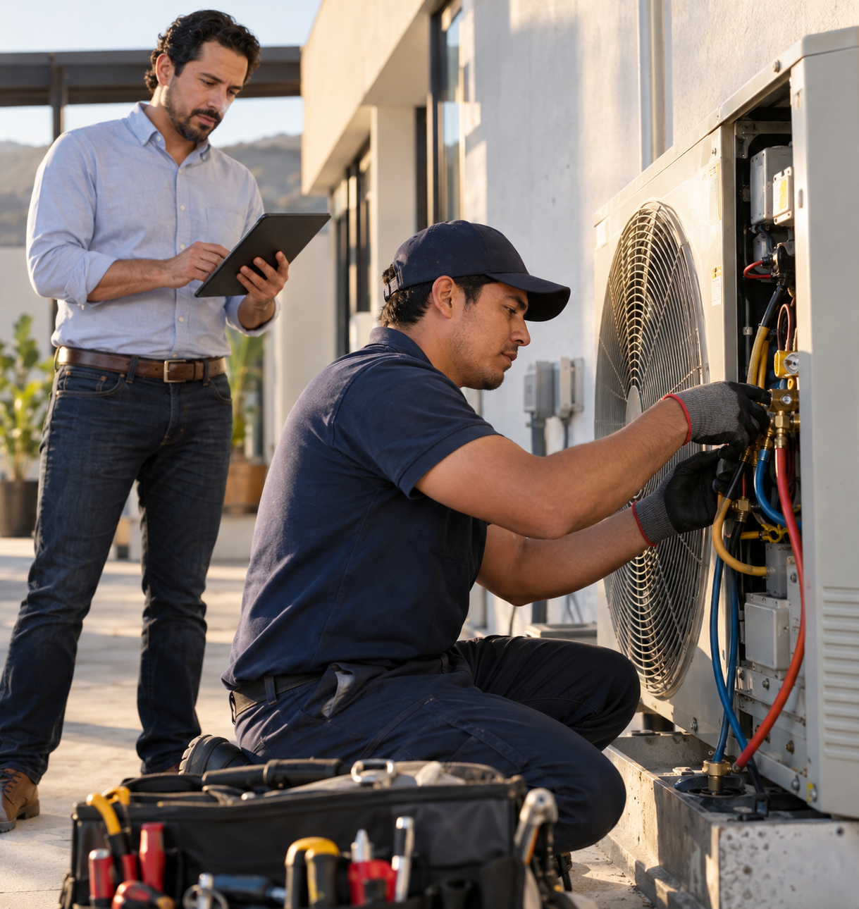 Profesional de servicio técnico trabajando en una operación de atención especializada.